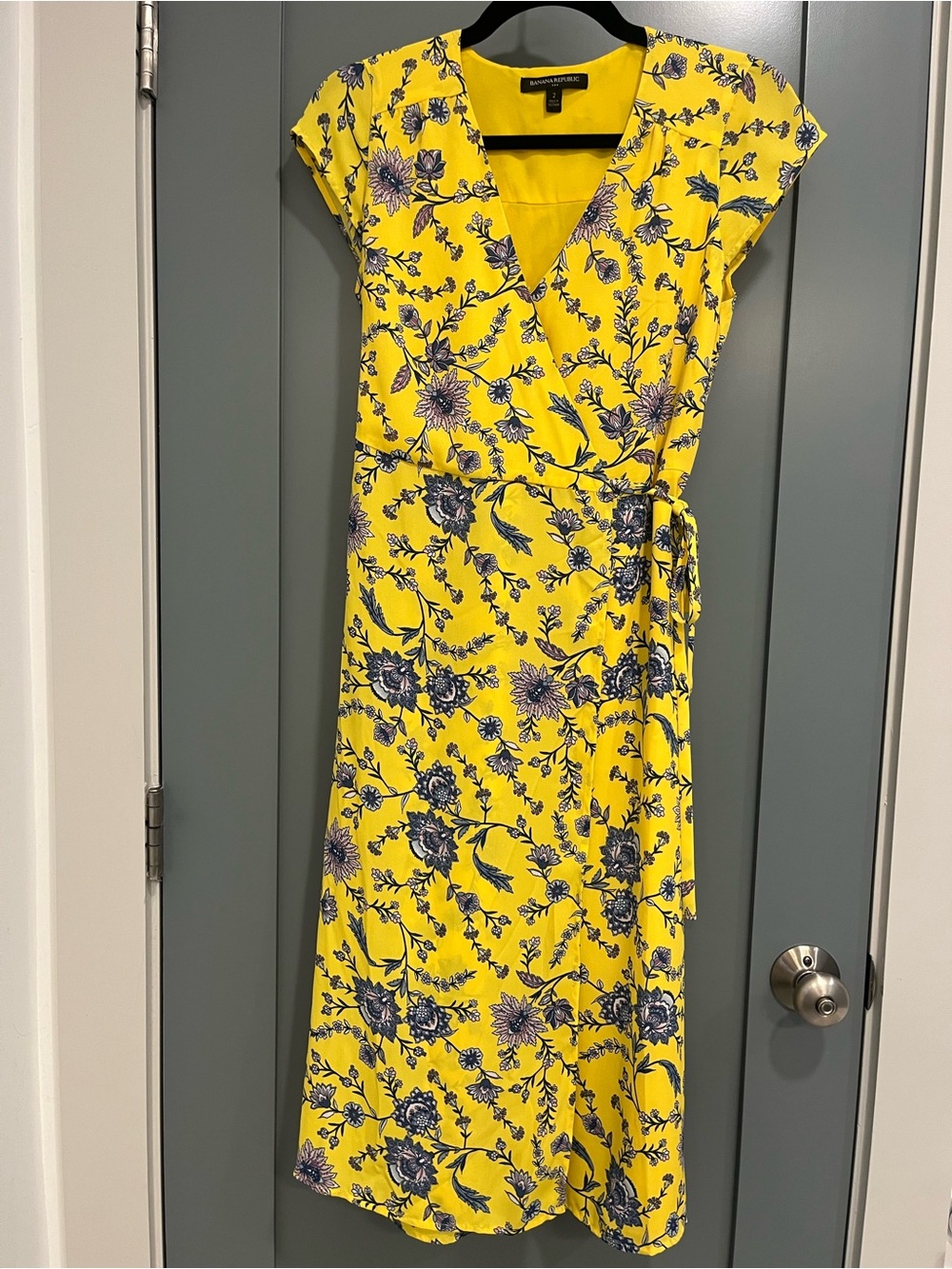 Banana Republic Yellow Floral Wrap Midi Dress